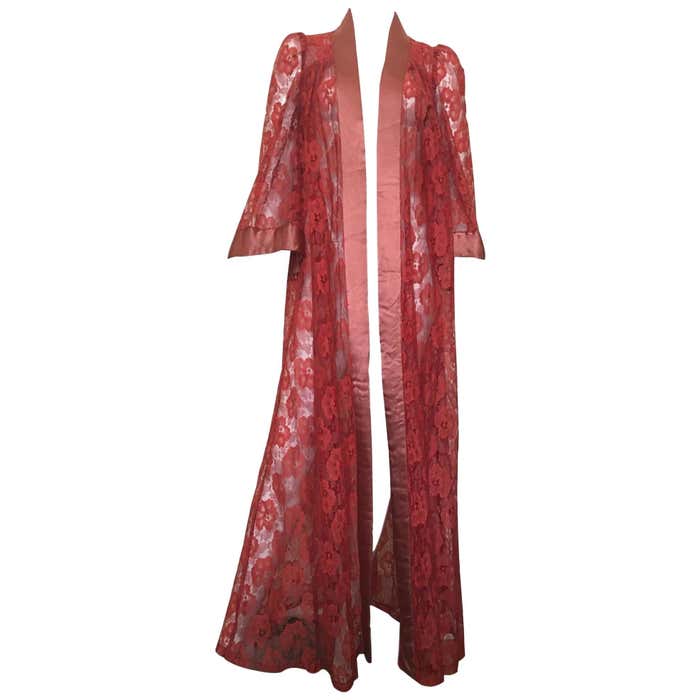 Chic Original 1970s Biba Lounge Coat Lace and Satin Maxi Length Robe at ...