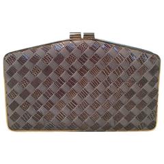 Bottega Veneta Vintage Woven Grey Lizard and Leather Clutch 7