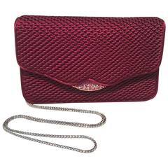 Judith Leiber Dark Red Satin Silk and Swarovski Crystal Evening Bag Clutch 3