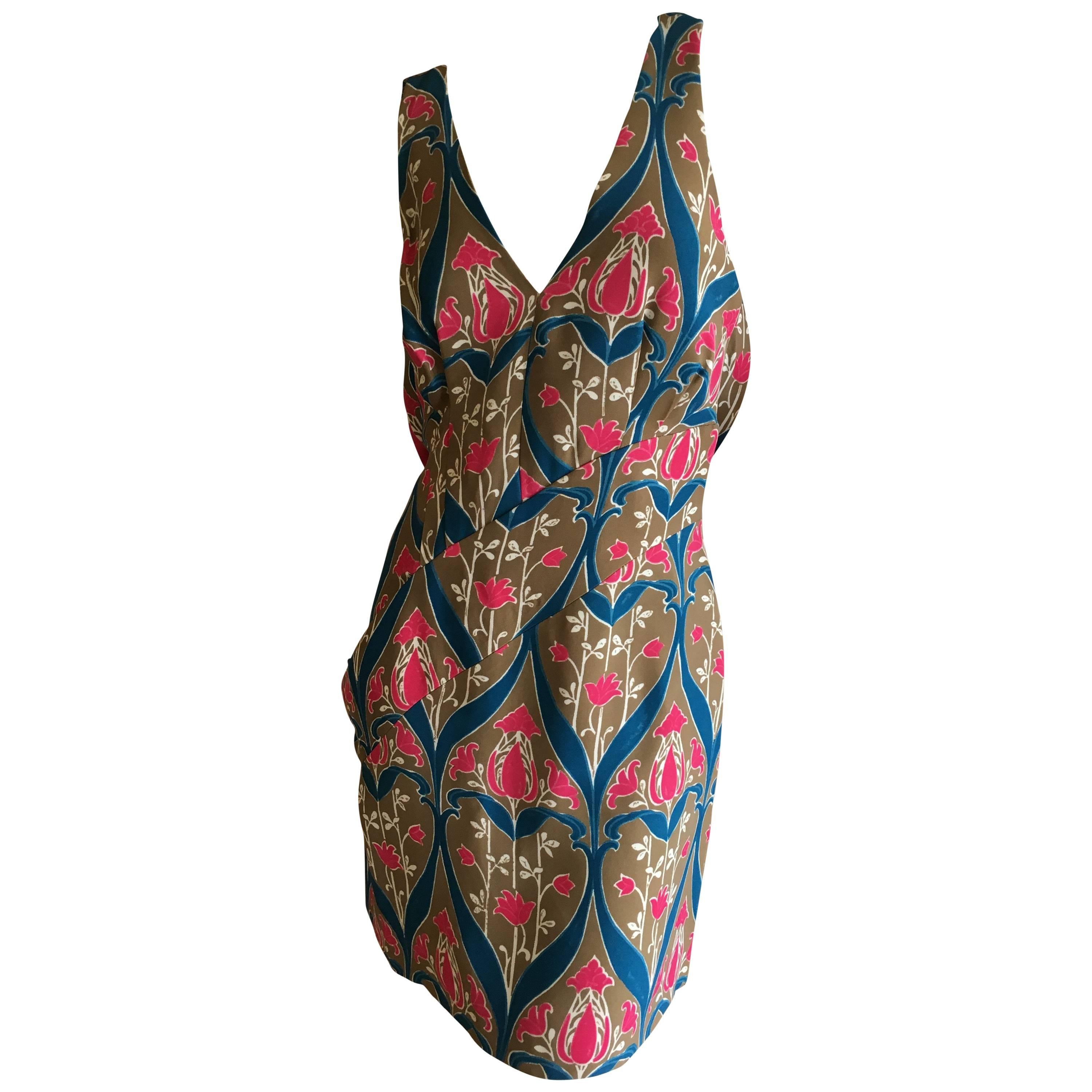 Prada Tulip Print Mini Dress with Keyhole Back Size 44 For Sale