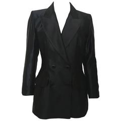 Retro Yves Saint Laurent Black Satin Le smoking Blazer Tuxedo Jacket 