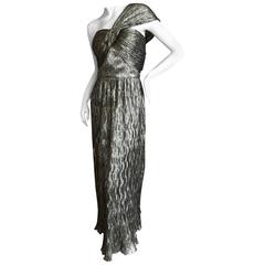 Oscar de la Renta Gold One Shoulder Dress Size 12 For Sale at 1stDibs