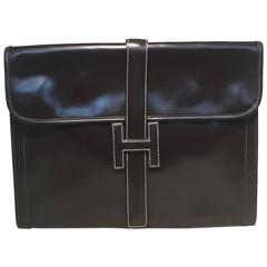 Hermes Vintage Brown Box Calf Leather Jige Clutch