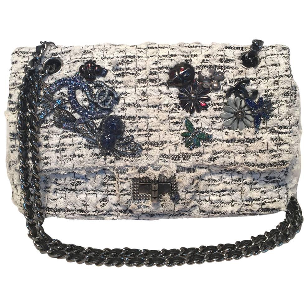 Chanel Tweed and Lace Embellished Mini Classic Flap Shoulder Bag