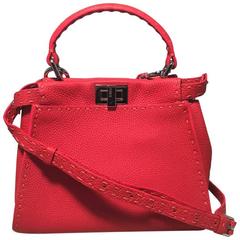 Fendi Red Leather Small Peekaboo Handbag
