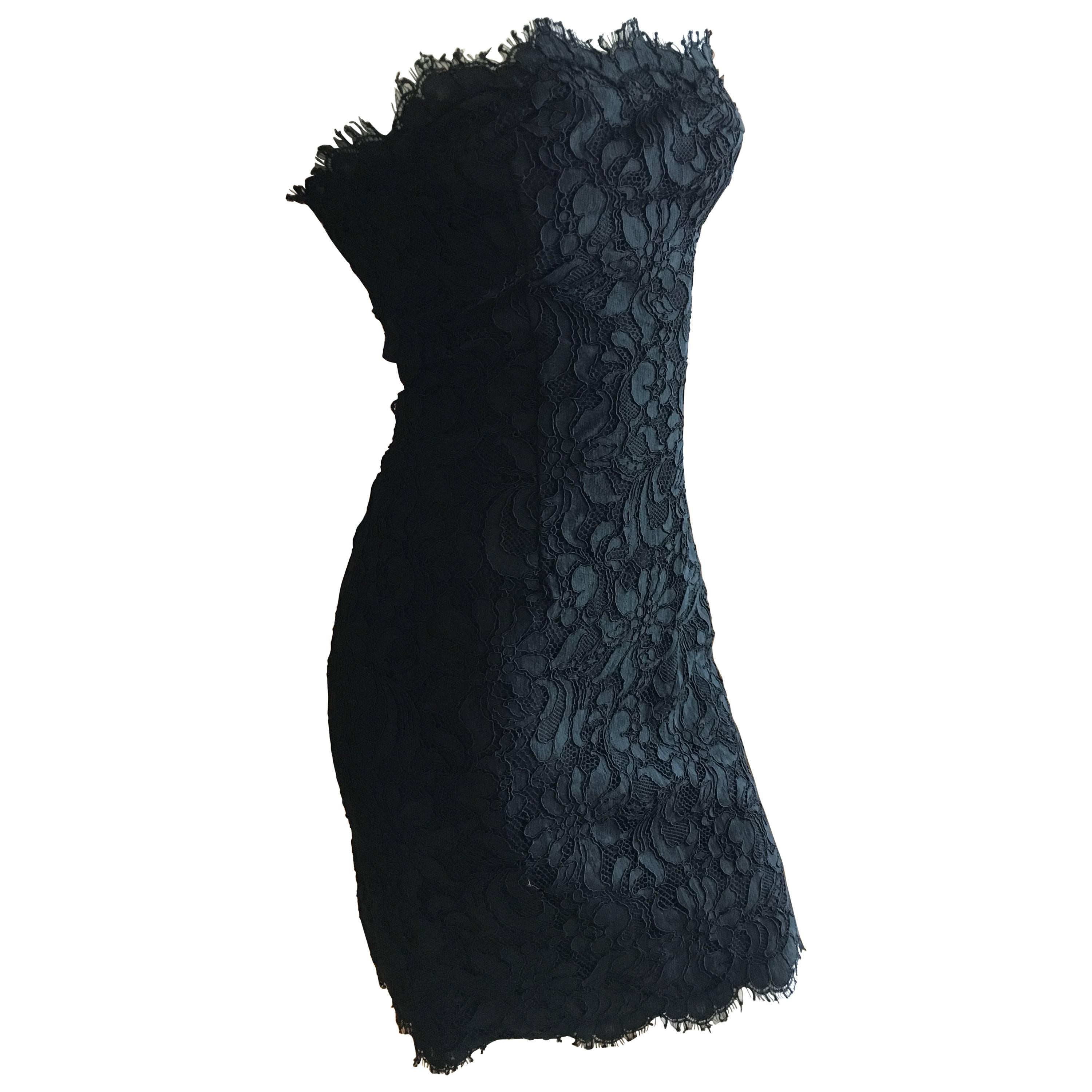 Christian Lacroix Black Lace Strapless Mini Dress XS