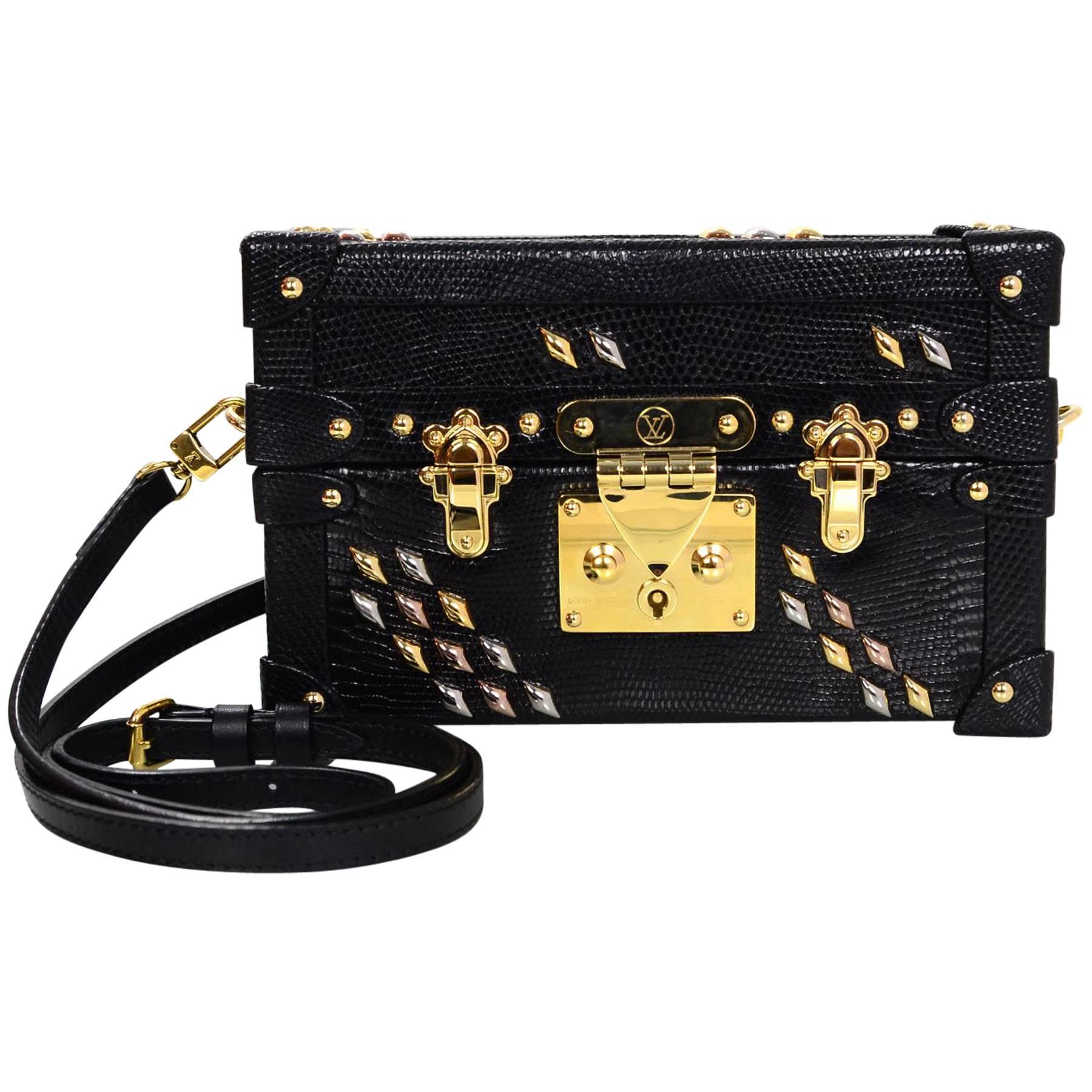 Louis Vuitton Black Lizard Studded Petite Malle Crossbody Bag with Box For Sale at 1stDibs