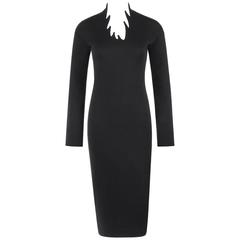 ROMEO GIGLI c.1980's Black Wool Knit Avant Garde Stalagmite Sheath Dress 8