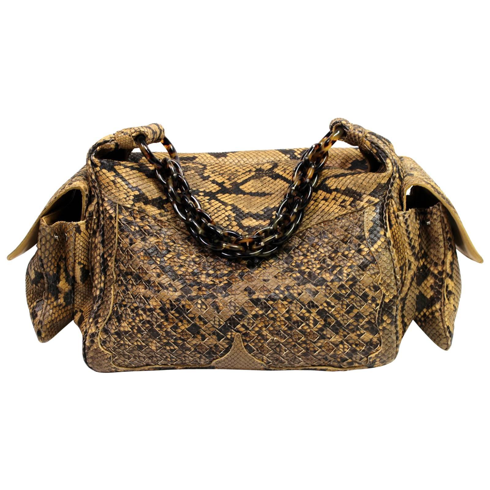 Bottega Veneta Brown Python Crocker Bag For Sale