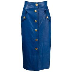 Mila Schon blue electric leather skirt, 1990s 8
