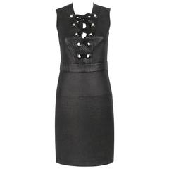 GUCCI S/S 2015 Black Napa Leather Lattice Lace Up Grommeted Sheath Dress 12