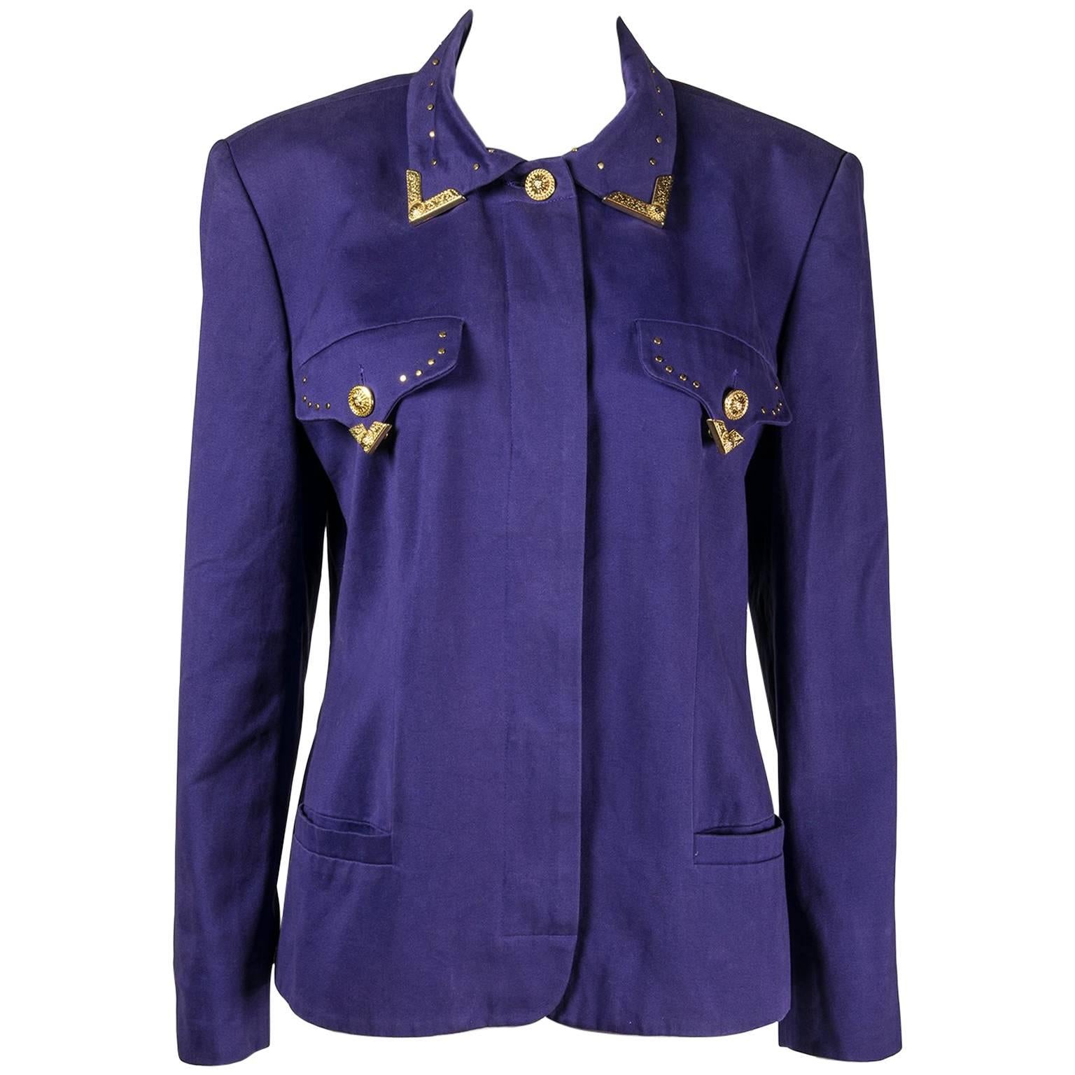 1990s Gianni Versace Jeans Couture Bondage purple Jacket For Sale