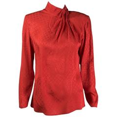 Mila Schon boutique vintage silk damask red blouse ,1980s 9