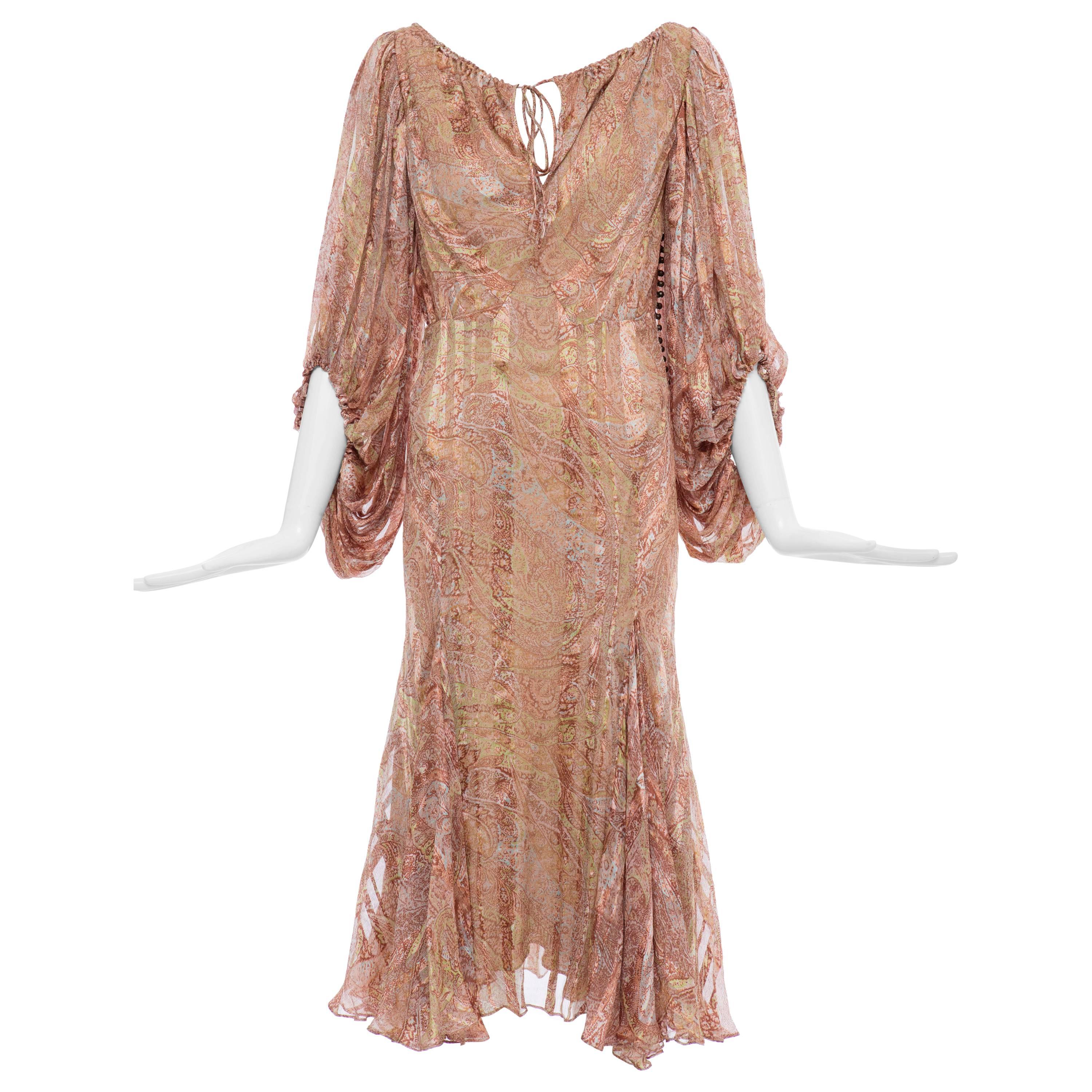 Zac Posen Silk Chiffon Dress With Paisley Print, Fall 2005 For Sale