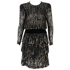 1979 Givenchy Haute-Couture Metallic Gold & Black Burnout Velvet Tiered Dress 11
