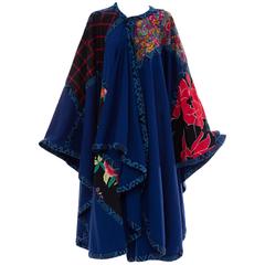 Koos Van Den Akker Royal Blue Cloak With Floral Quilted Patchwork, Circa 1980's