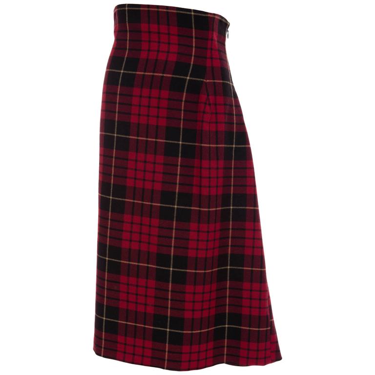 Alexander McQueen Red Wool Tartan Plaid High - Waisted Skirt, Fall