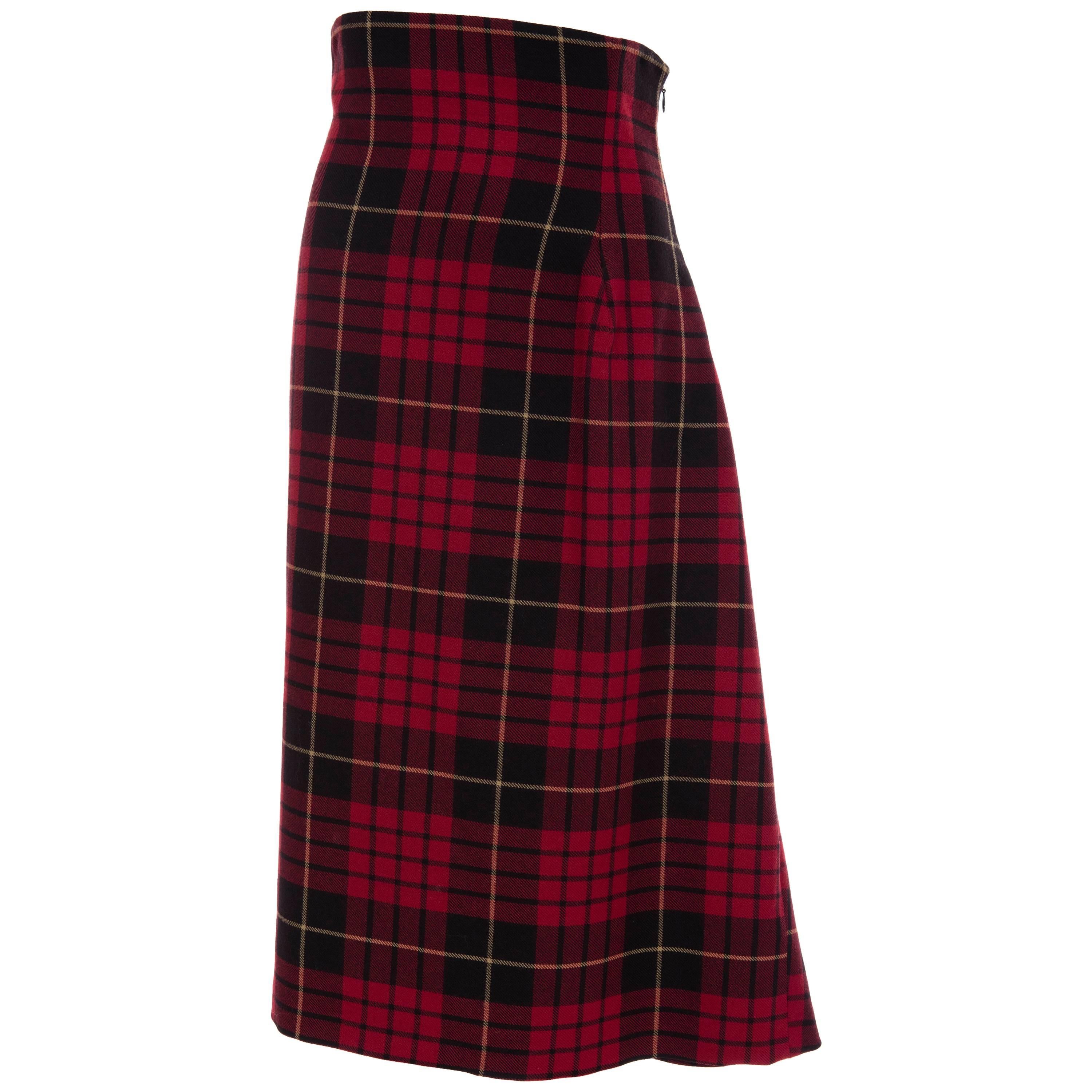 Alexander McQueen Red Wool Tartan Plaid High - Waisted Skirt, Fall 2006