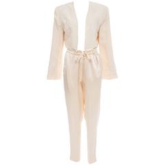 Donna Karan Cream Silk Embroidered Pant Suit, Circa 1980's For Sale at ...