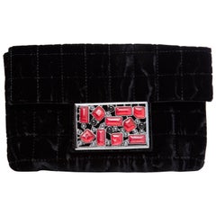 Chanel Black Quilted Velvet Evening Clutch With Gripoix Magnetic Snap Closure