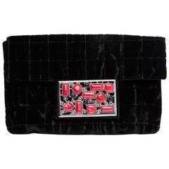 Chanel Black Quilted Velvet Evening Clutch With Gripoix Magnetic Snap Closure 5