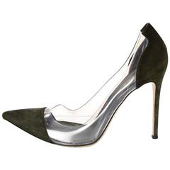 Gianvito Rossi Olive Green Velvet and PVC Pumps Sz 41