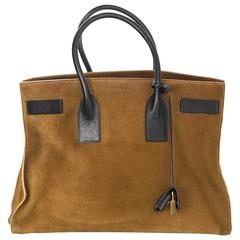 Saint Laurent Große Sac De Jour Tragetasche aus braunem und schwarzem Wildleder
