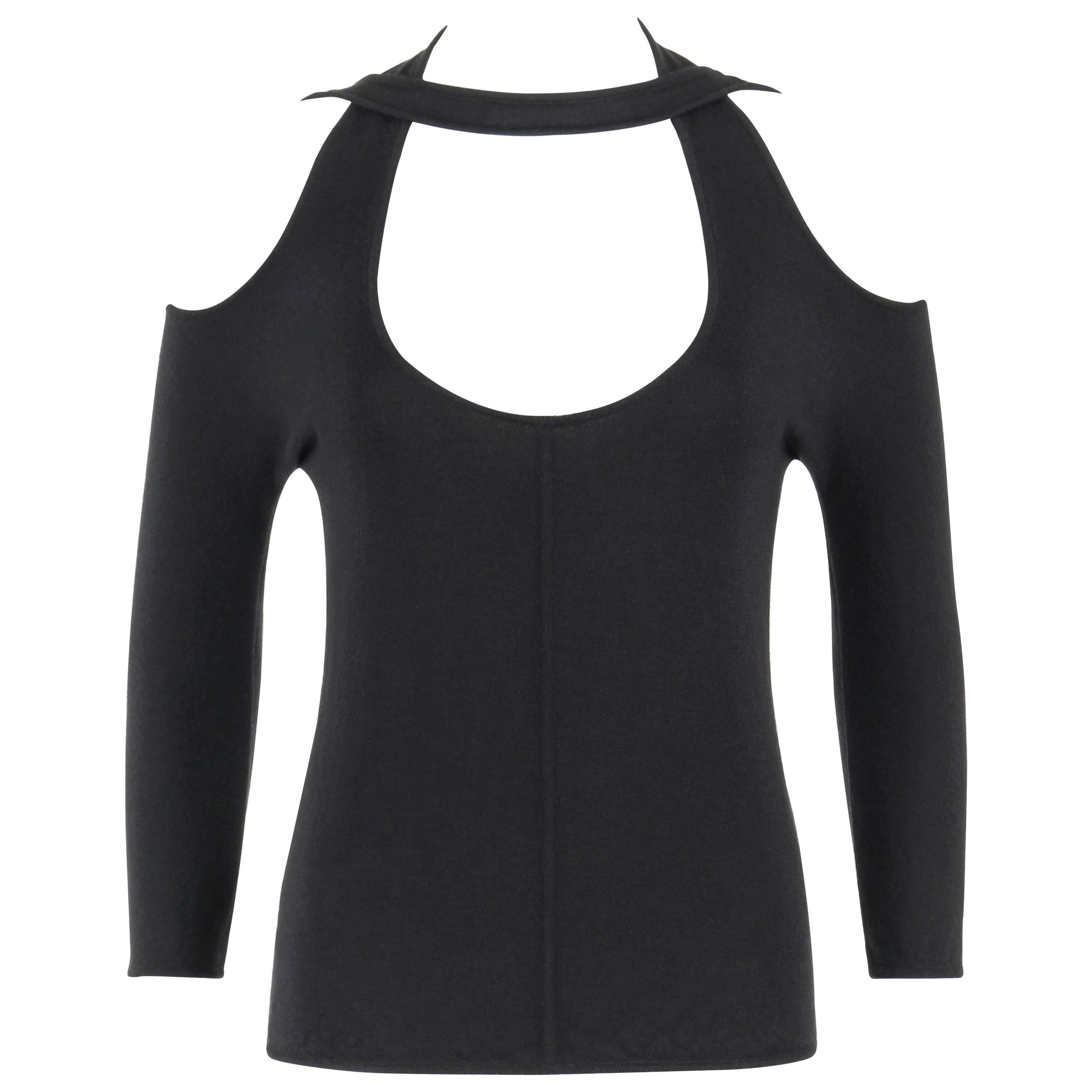 Alexander McQueen - Top a spalla fredda nero "Danza del toro contorto" - P/E 2002