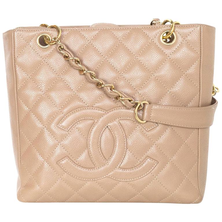 Chanel Tote Bag PST Caviar Leather Petit Shopping Beige