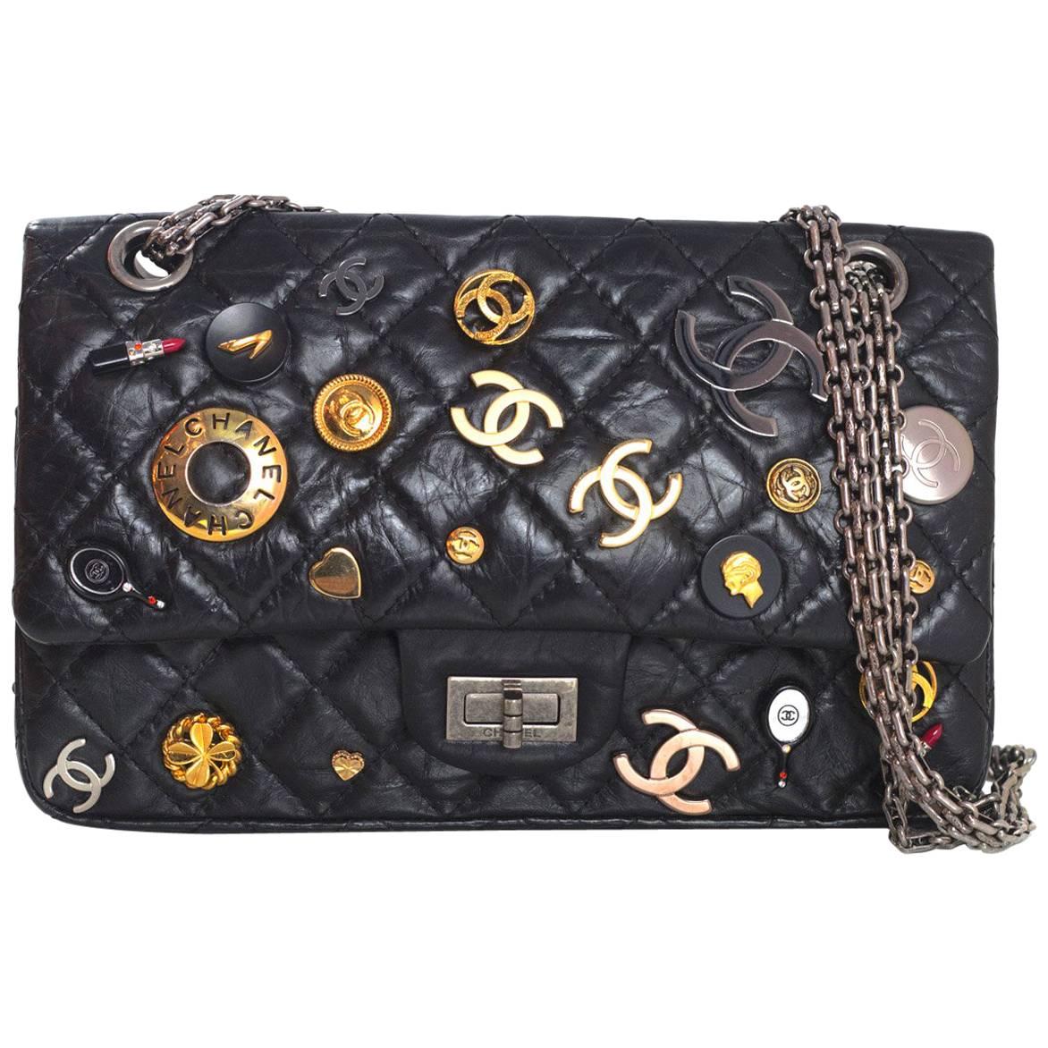 Chanel Black CC Lucky Charm 2.55 Reissue 225 Double Flap Bag