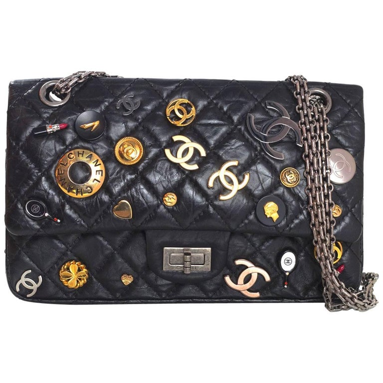 Chanel Black CC Lucky Charm 2.55 Reissue 225 Double Flap Bag at 1stDibs