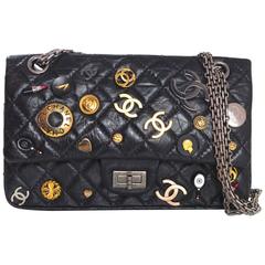 Chanel Rare Collector's Black CC Lucky Charm Reissue 2.55 Double Flap 225 Bag 4