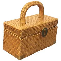 Vintage 1960's Koret Golden Wicker Box Bag w/ Gold Hardware 