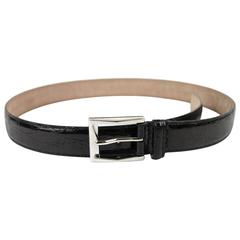 New GUCCI Men's Black Crocodile Belt Palladium Hardware 90 / 36 Run Small 