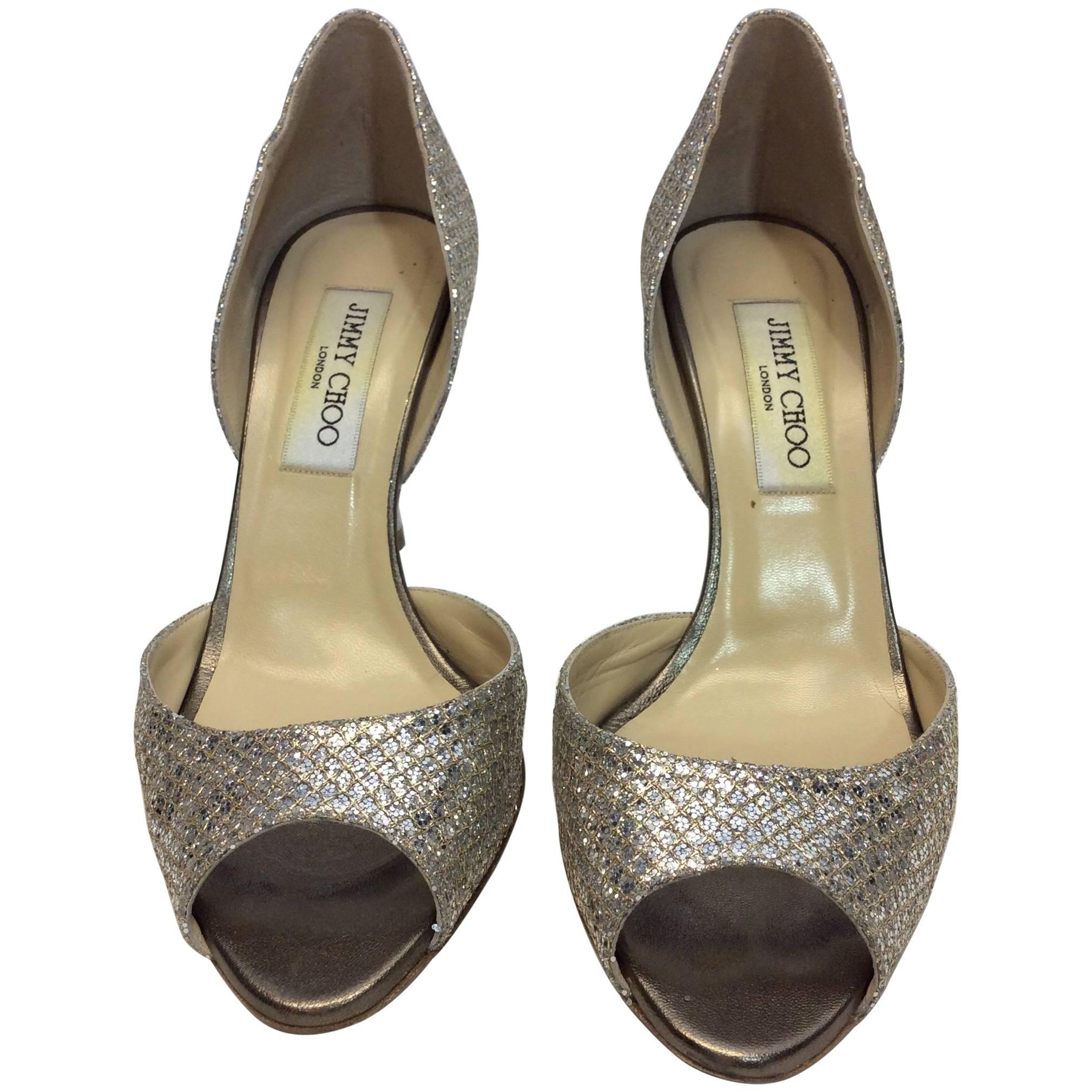 Jimmy Choo Sparkle Peep Toe Heels For Sale