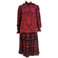 Vintage Yves Saint Laurent Silk Blouse and Woo Skirt in Paisley Design