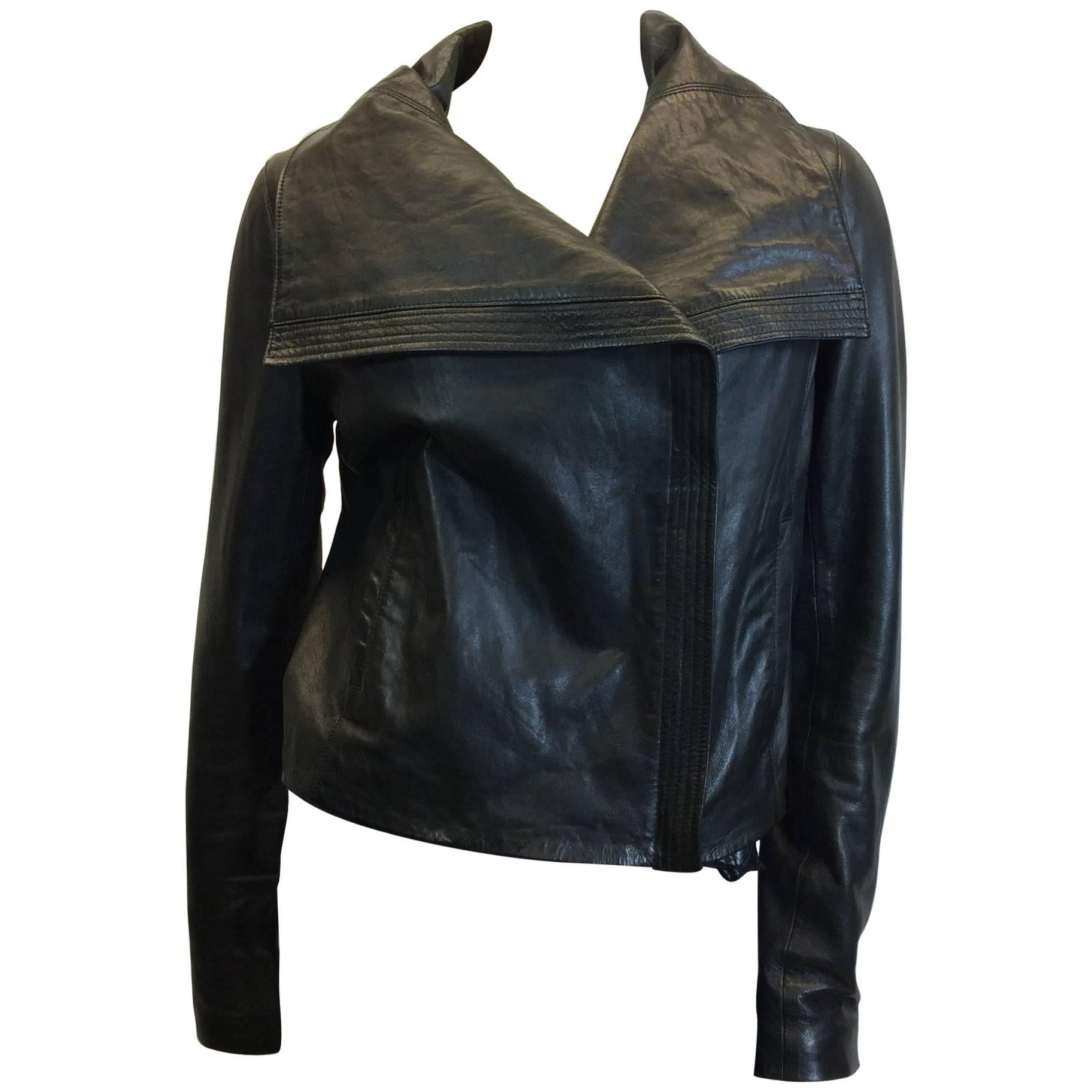 Vince Black Leather Moto Jacket For Sale