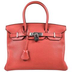 Hermes Watermelon Clemence Leather Palladium Hardware "Birkin" 30 cm Bag