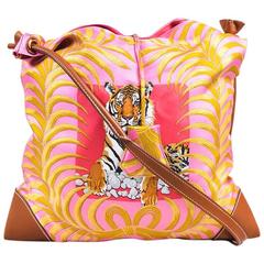 Hermes Pink Multicolor Silk Leather Tigre Royal Print "Silky City" Shoulder Bag