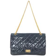 Chanel Grey Patent Leather Quilted 2.55 Reissue 227 Double Flap Classic Bag
