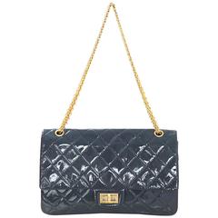 Chanel Grey Patent Leather Quilted 2.55 Reissue 227 Double Flap Classic Bag 3