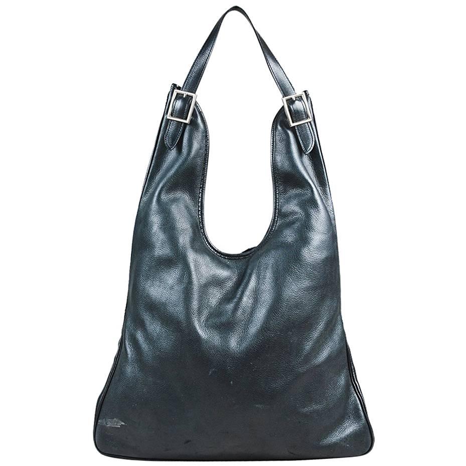 Hermes Black Evergrain Leather "Massai" GM Hobo Bag For Sale