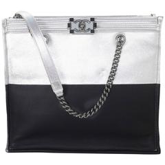 Chanel Black and Silver Leather Boy Tote Bag rt. $4,200 9