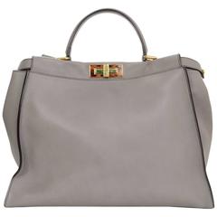 Fendi Grey Leather Large Peek-a-Boo Satchel Bag w/ Tortoise rt. $4, 700