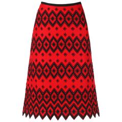 ANNE KLEIN c.1970's Red & Black Diamond Wool Felt A-line Skirt 4