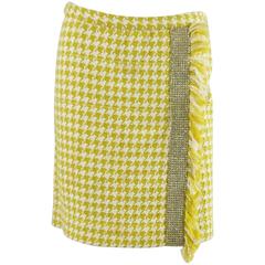 Dolce & Gabbana Yellow and White Houndstooth Skirt with Rhinestones - 38