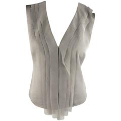 AKRIS Size 6 Taupe Layered Silk Mesh Fringe Sleeveless Blouse