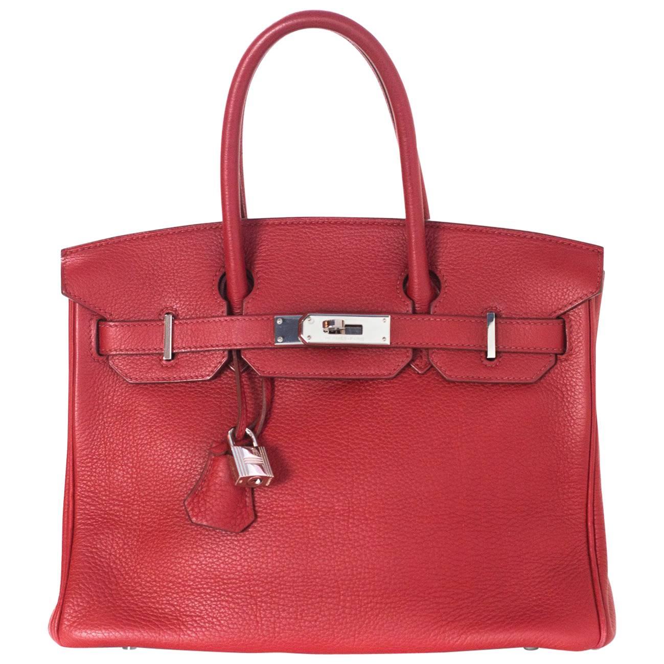 Hermes Red Clemence Leather 30cm Birkin Bag PHW