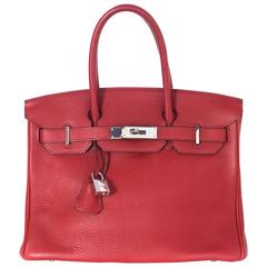 Hermes Red Clemence Leather 30cm Birkin Bag PHW 4