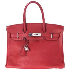 Hermes Red Clemence Leather 30cm Birkin Bag PHW